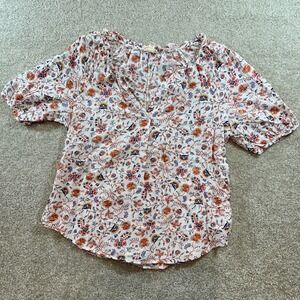 Ana a new approach Floral Blouse Womens Large Short Sleeve V Neck Top